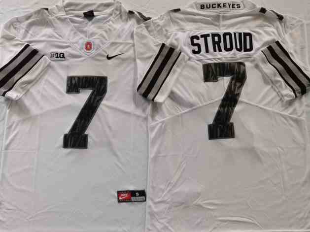 Mens NCAA Ohio State Buckeyes 7 STROUD White College Football Jersey(PNG)