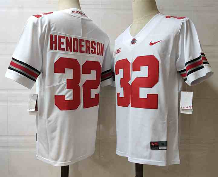 Mens NCAA Ohio State Buckeyes 32 HENDERSON  White College Football Jersey