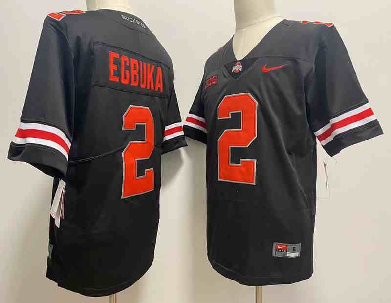 Mens NCAA Ohio State Buckeyes 2 Emeka Egbuka Black red letter College Football Jersey