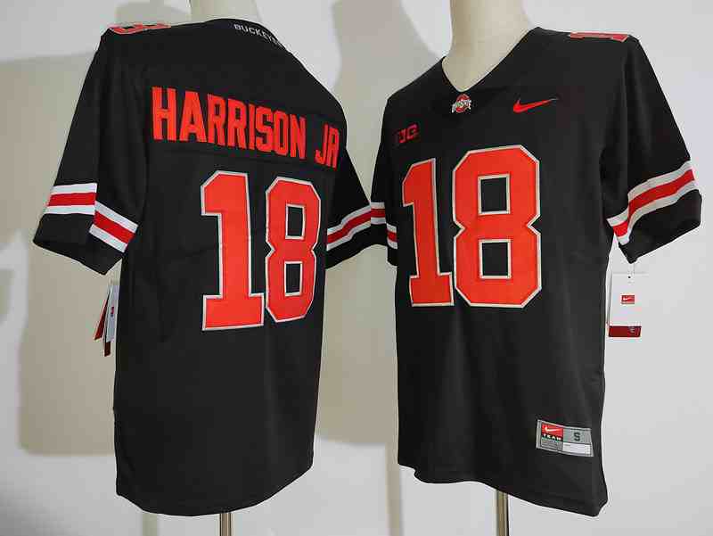 Mens NCAA Ohio State Buckeyes 18 HARRISON JR Black red letter College Football Jersey