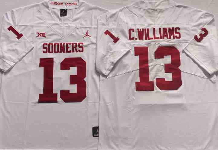 Mens NCAA Oklahoma Sooners #13 C.WILLIAMS white College Football Jersey