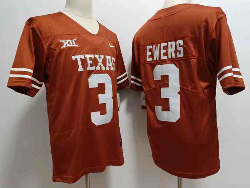 Men's Texas Longhorns #3 Ewers Orange Stitched Jersey