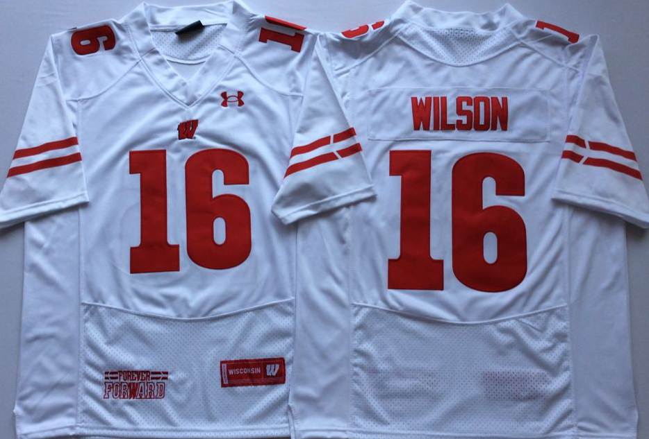 Wisconsin Badgers 16 Russell Wilson White College Football Jersey