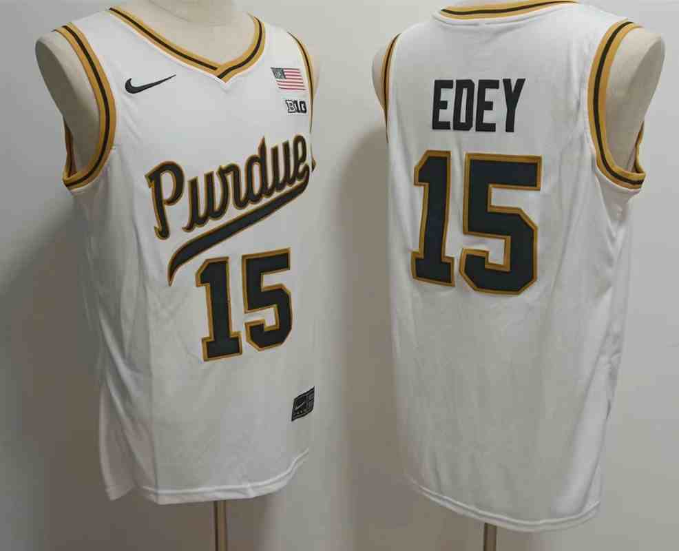 Men's NCAA Purdue Boilermakers 15 Zach Edey white  College Football Jersey