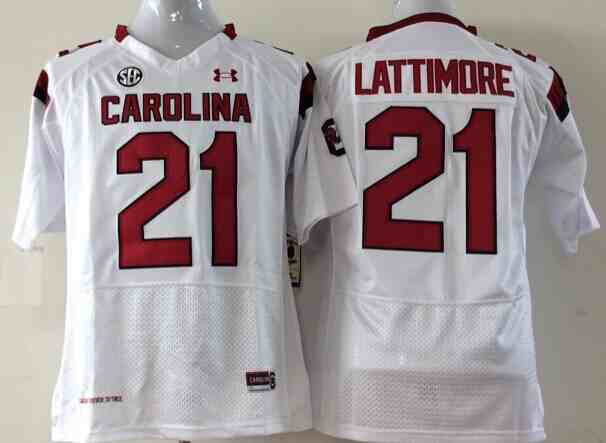 Fighting Gamecocks #21 Marcus Lattimore White Embroidered NCAA Jersey