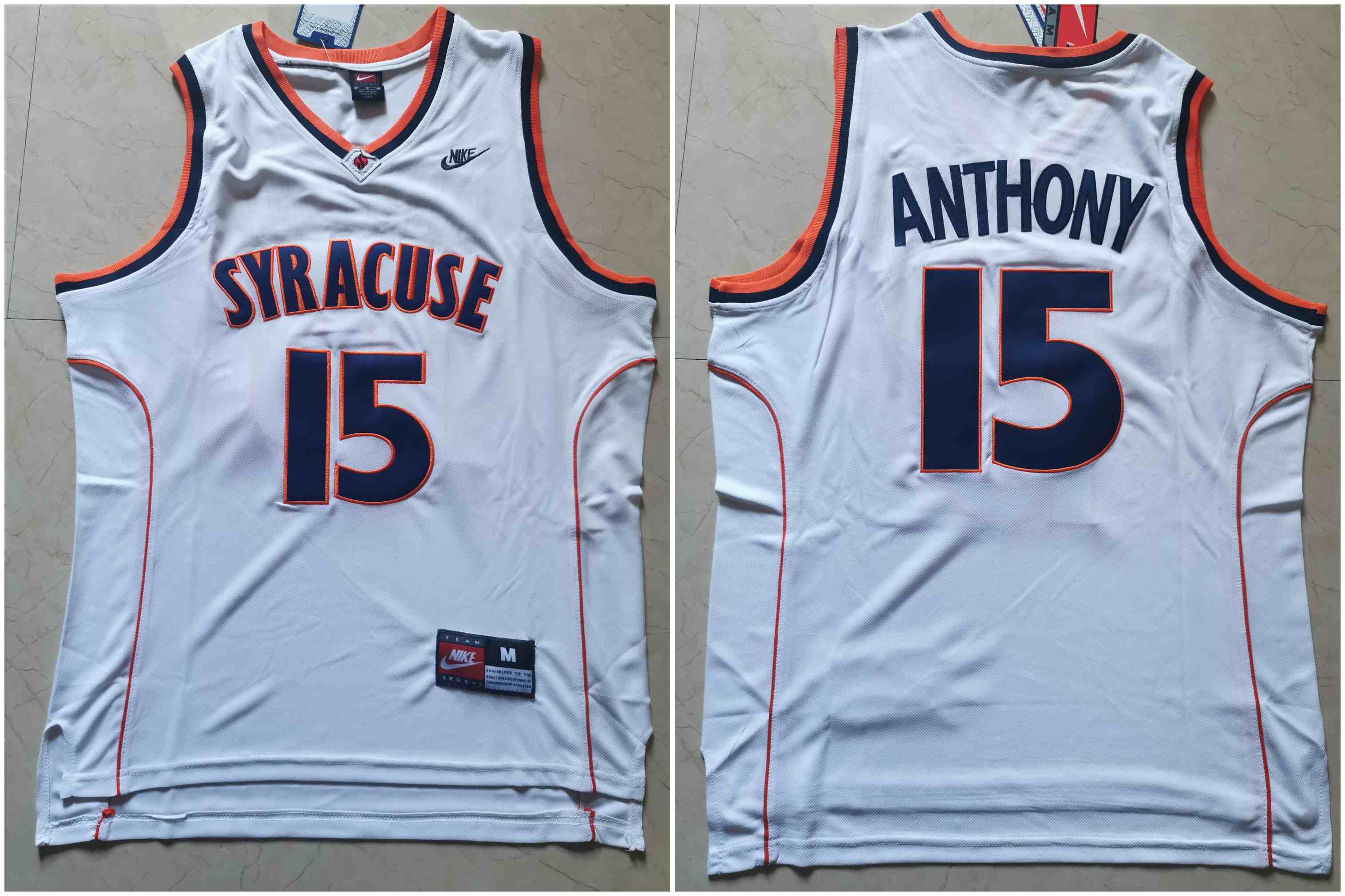 Syracuse University 15 Carmelo Anthony White Nike Basketball College Jersey
