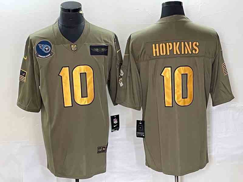 Men's Tennessee Titans #10 DeAndre Hopkins Olive Gold Salute To Service Limited Jersey