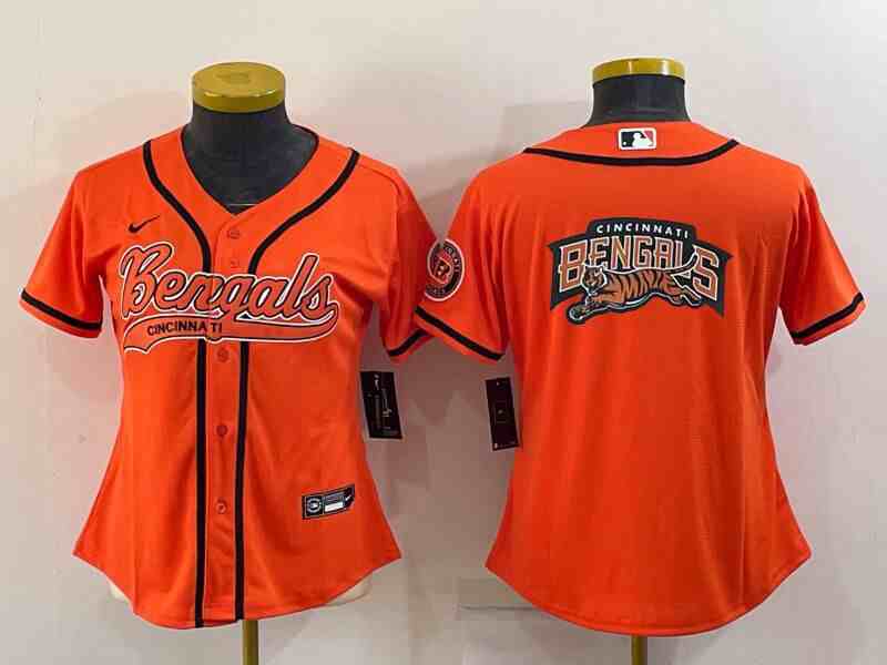 Youth Cincinnati Bengals Orange Team Big Logo With Patch Cool Base Stitched Baseball Jersey