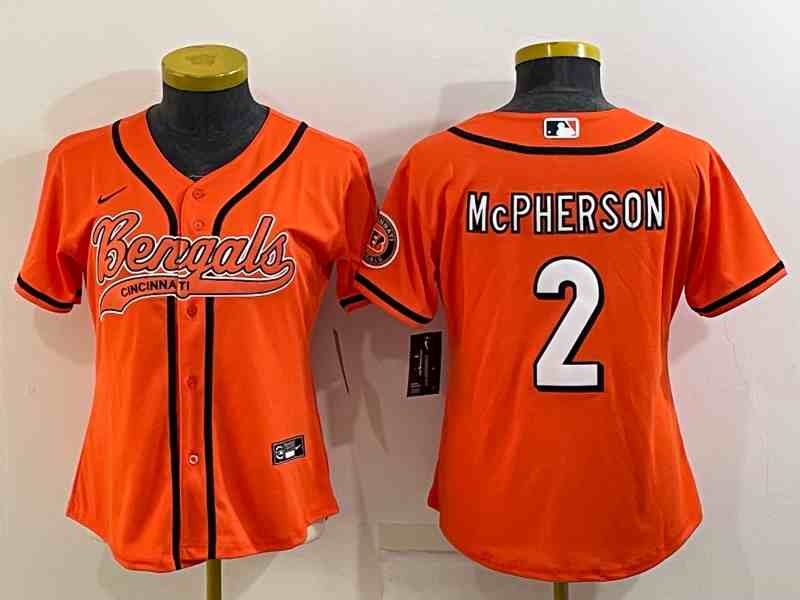 Youth Cincinnati Bengals #2 Evan McPherson Orange With Patch Cool Base Stitched Baseball Jersey
