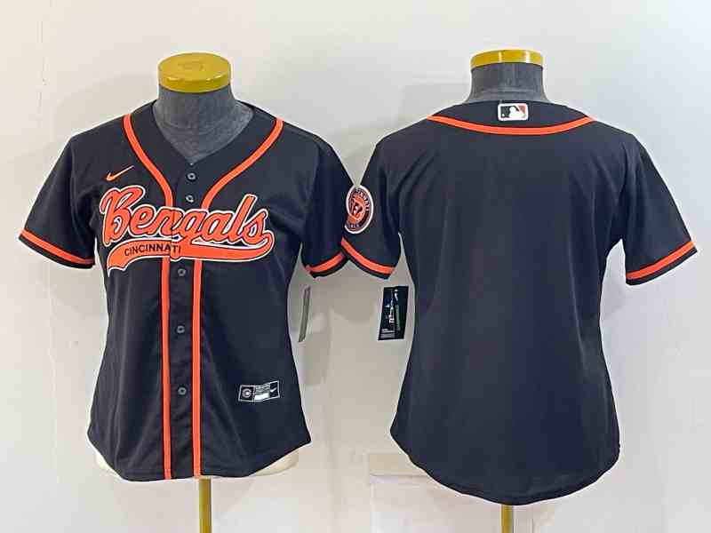 Youth Cincinnati Bengals Blank Black With Patch Cool Base Stitched Baseball Jersey