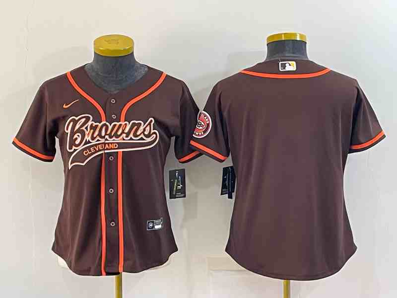 Youth Cleveland Browns Brown  With Patch Cool Base Stitched Baseball Jersey