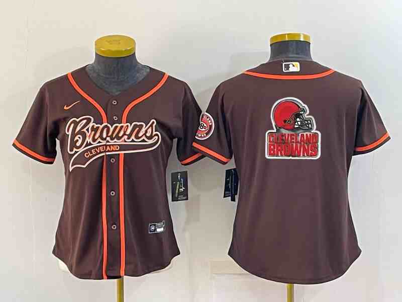 Youth Cleveland Browns Brown Team Big Logo With Patch Cool Base Stitched Baseball Jersey
