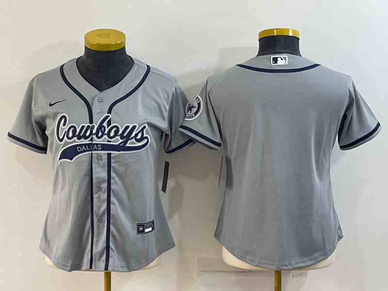 Women's Dallas Cowboys Blank Gray With Patch Cool Base Stitched Baseball Jersey