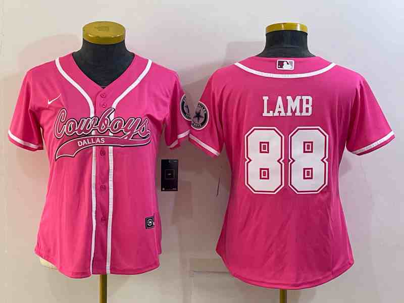 Women's Dallas Cowboys #88 CeeDee Lamb Pink With Patch Cool Base Stitched Baseball Jersey