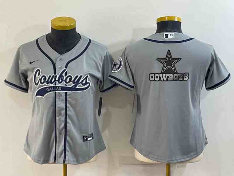 Women's Dallas Cowboys Gray Team Big Logo With Patch Cool Base Stitched Baseball Jersey
