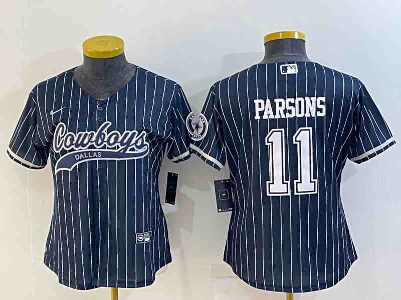 Women's Dallas Cowboys #11 Micah Parsons Navy With Patch Cool Base Stitched Baseball Jersey