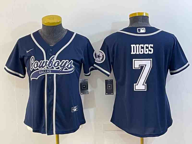 Women's Dallas Cowboys #7 Trevon Diggs Navy With Patch Cool Base Stitched Baseball Jersey (2)