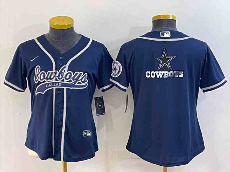 Women's Dallas Cowboys Navy Team Big Logo With Patch Cool Base Stitched Baseball Jersey (2)