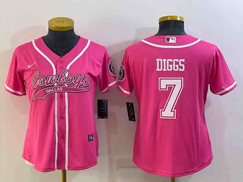 Women's Dallas Cowboys #7 Trevon Diggs Pink With Patch Cool Base Stitched Baseball Jersey
