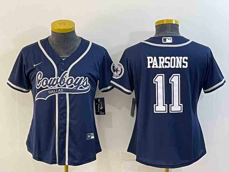 Women's Dallas Cowboys #11 Micah Parsons Navy With Patch Cool Base Stitched Baseball Jersey (2)