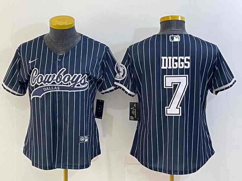 Women's Dallas Cowboys #7 Trevon Diggs Navy With Patch Cool Base Stitched Baseball Jersey