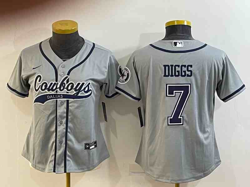Women's Dallas Cowboys #7 Trevon Diggs Gray With Patch Cool Base Stitched Baseball Jersey