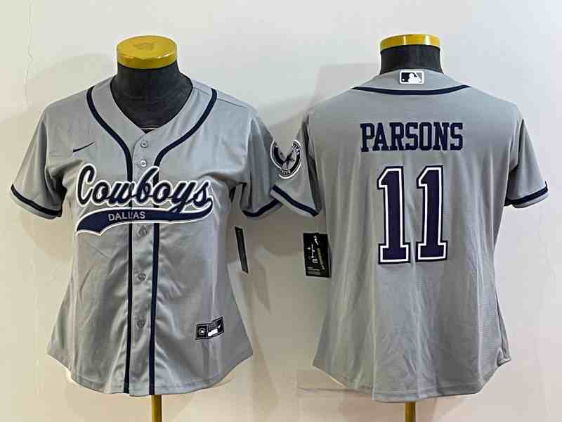 Women's Dallas Cowboys #11 Micah Parsons Gray With Patch Cool Base Stitched Baseball Jersey