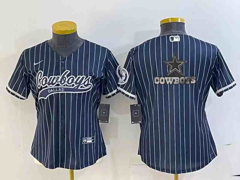 Women's Dallas Cowboys Navy Team Big Logo With Patch Cool Base Stitched Baseball Jersey
