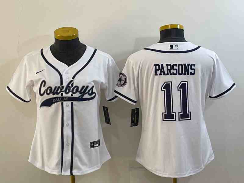 Women's Dallas Cowboys #11 Micah Parsons White With Patch Cool Base Stitched Baseball Jersey