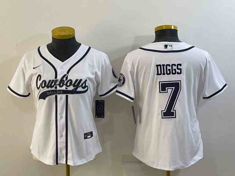 Youth Dallas Cowboys #7 Trevon Diggs White With Patch Cool Base Stitched Baseball Jersey