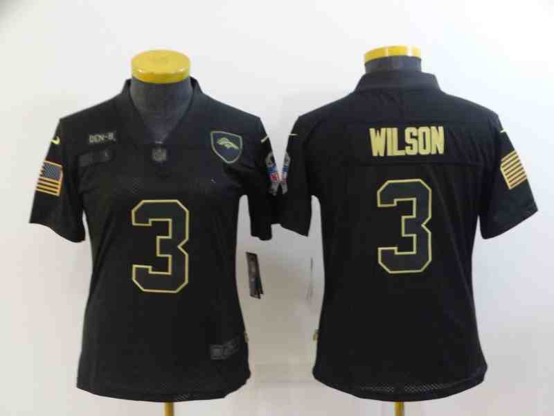 Women's Denver Broncos #3 Russell Wilson Black Salute To Service Limited Stitched Jersey