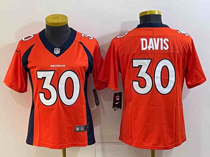 Nike Broncos 30 Terrell Davis Orange Women Vapor Untouchable Limited Jersey