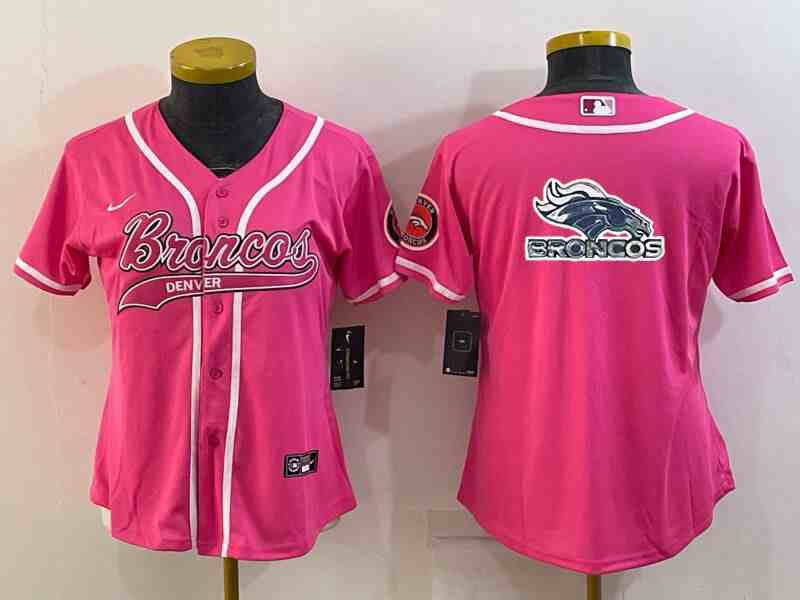 Women's Denver Broncos Pink Team Big Logo With Patch Cool Base Stitched Baseball Jersey
