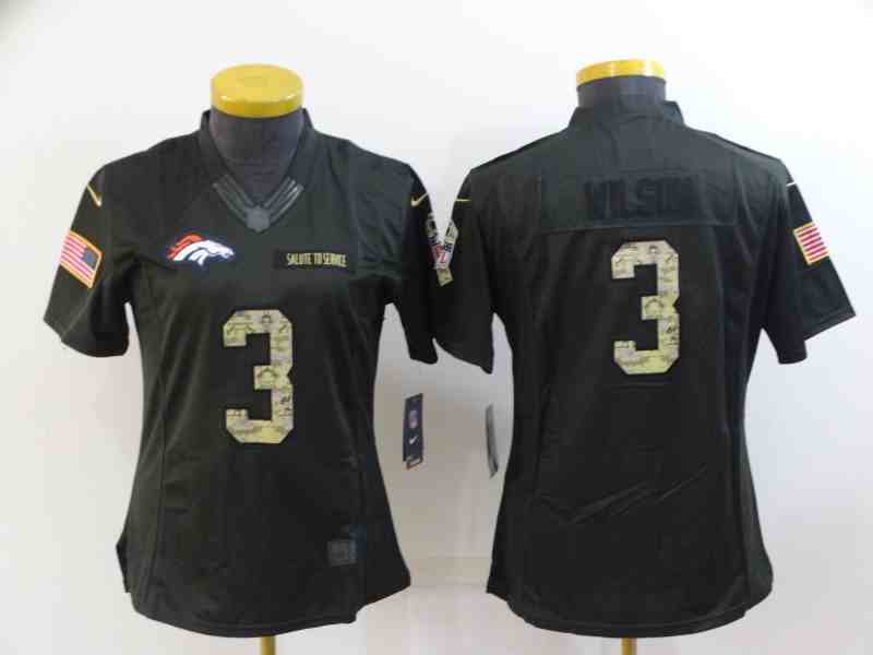 Women's Denver Broncos #3 Russell Wilson Olive Salute To Service Limited Stitched Jersey