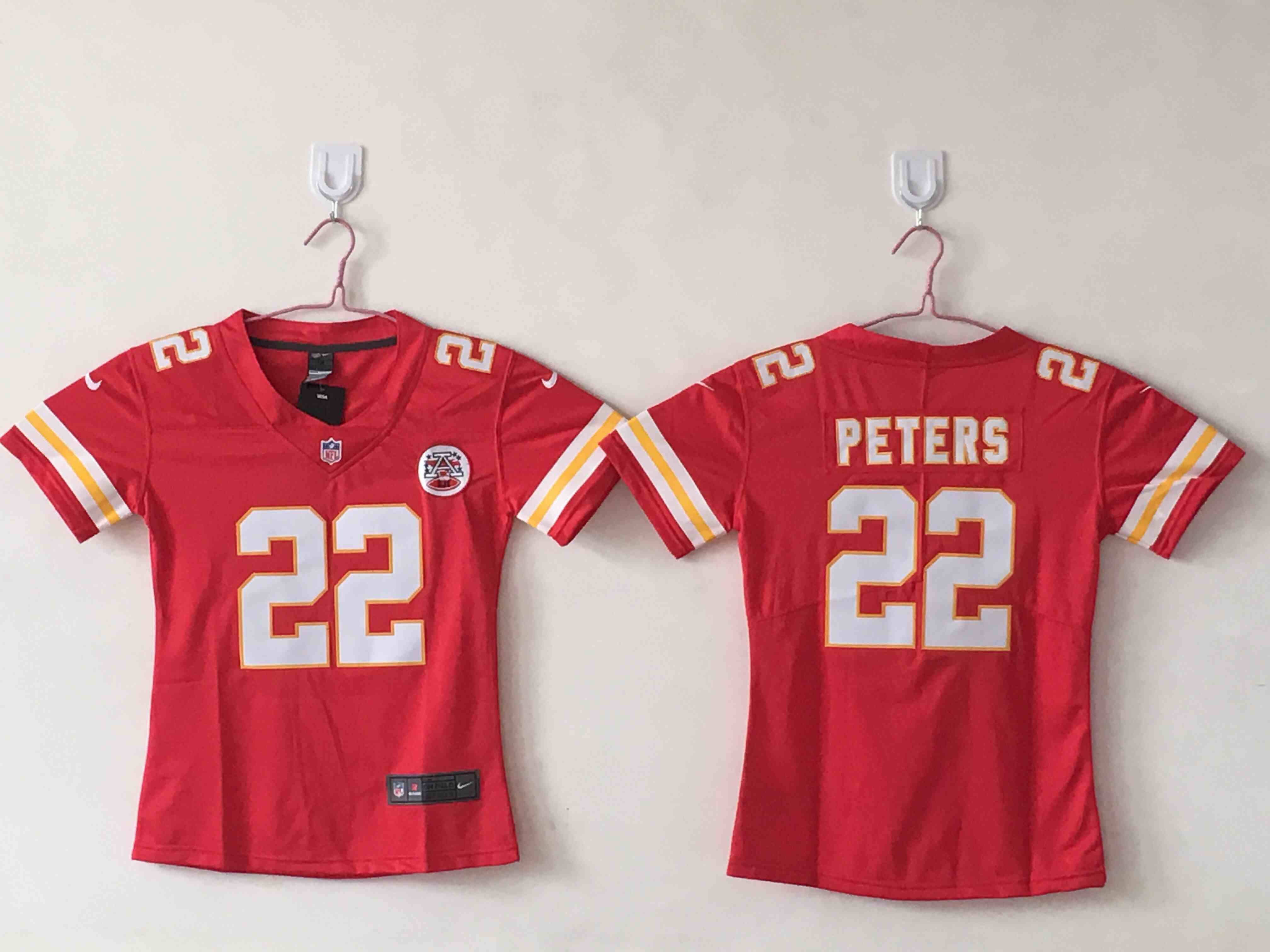 Women's Kansas City Chiefs #22 Marcus Peters Red Youth Stitched NFL Limited Rush Jersey