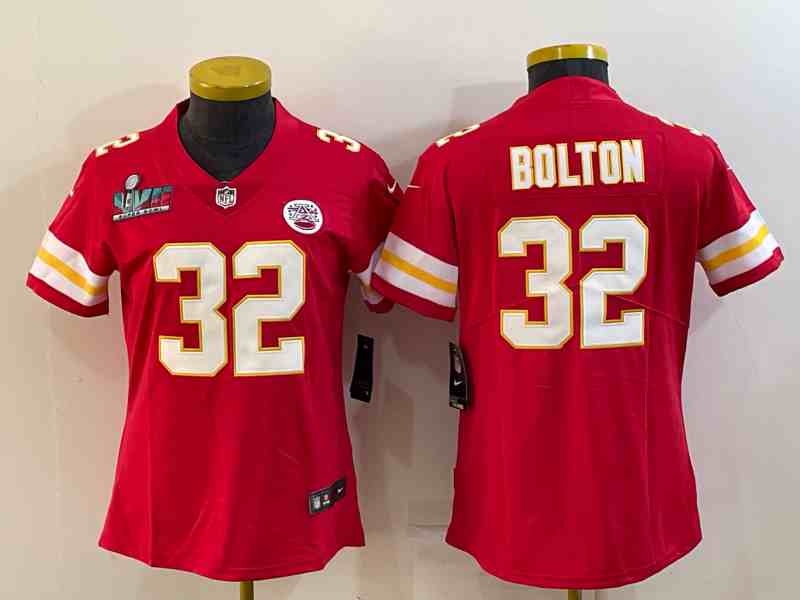 Women's Kansas City Chiefs #32 Nick Bolton Red Super Bowl LVII Patch Vapor Stitched Jersey