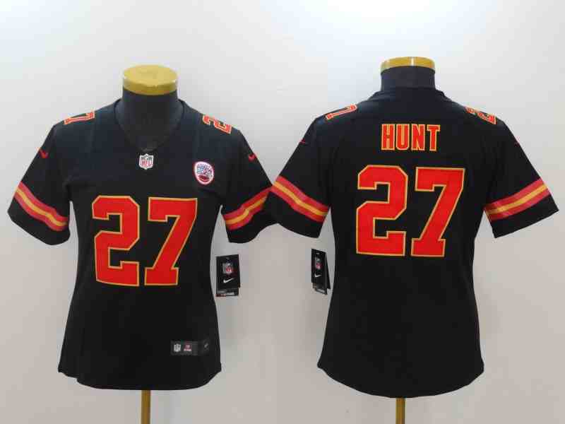 Women's Kansas City Chiefs #27 Kareem Hunt Black Vapor Untouchable Red Limited Stitched Football Jersey