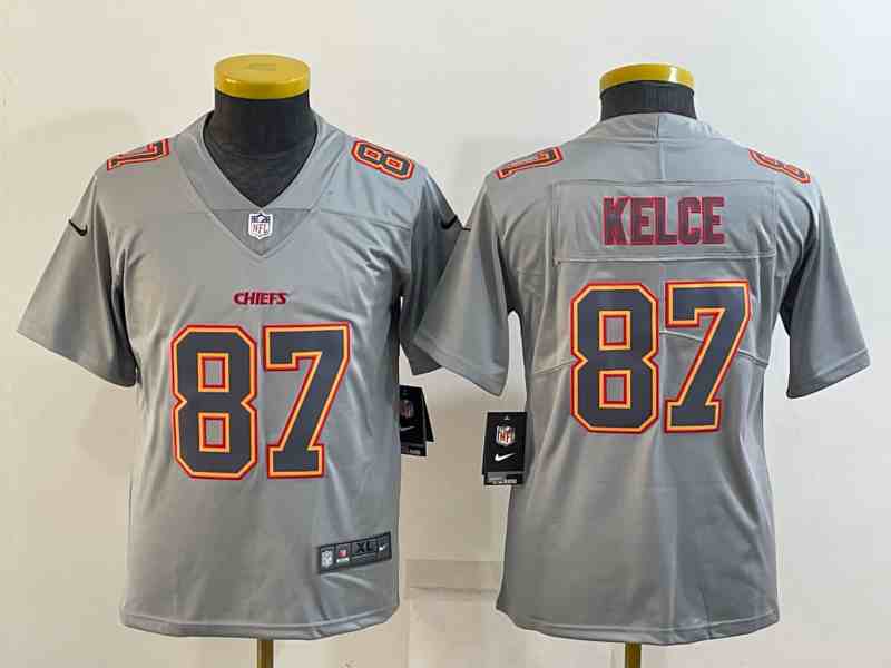 Youth Kansas City Chiefs #87 Travis Kelce Gray Atmosphere Fashion Stitched Jersey