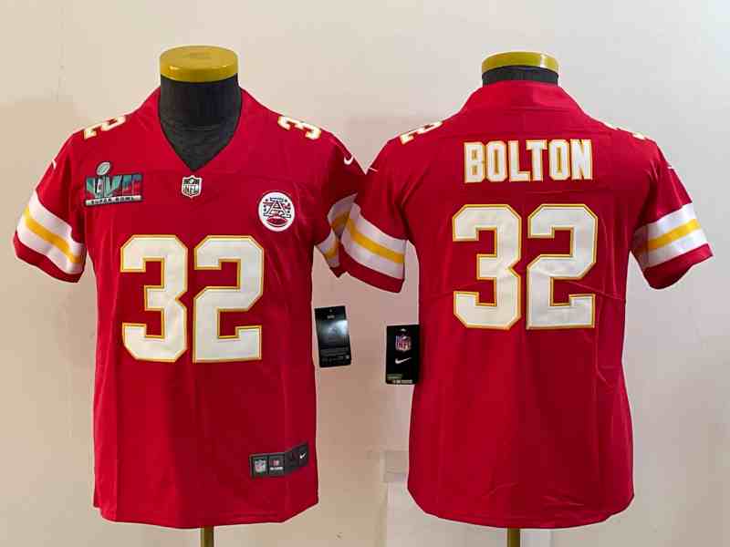 Youth Kansas City Chiefs #32 Nick Bolton Red Super Bowl LVII Patch Vapor Stitched Jersey