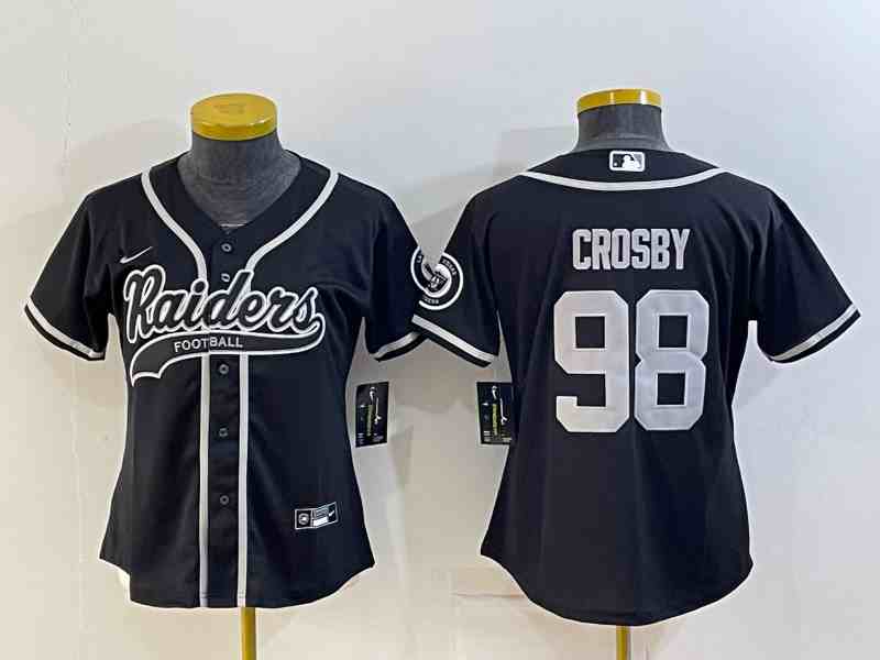 Youth Las Vegas Raiders #98 Maxx Crosby Black With Patch Cool Base Stitched Baseball Jersey