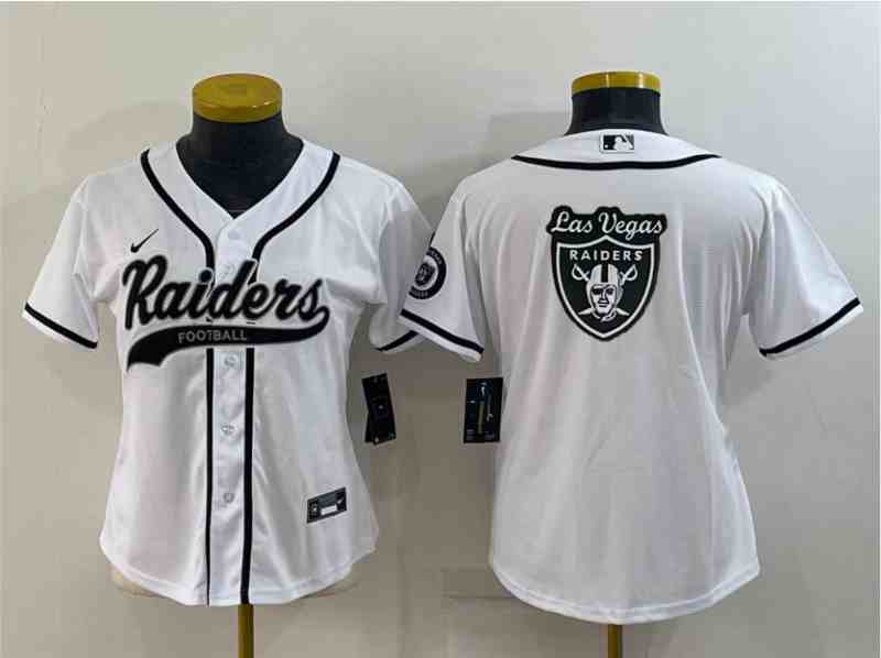 Youth Oakland Raiders White Team Big Logo With Patch Cool Base Stitched Baseball Jersey