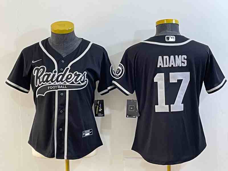 Women's Las Vegas Raiders #17 Davante Adams Black With Patch Cool Base Stitched Baseball Jersey (2)