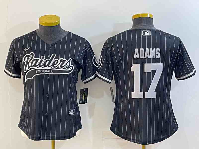 Women's Las Vegas Raiders #17 Davante Adams Black With Patch Cool Base Stitched Baseball Jersey