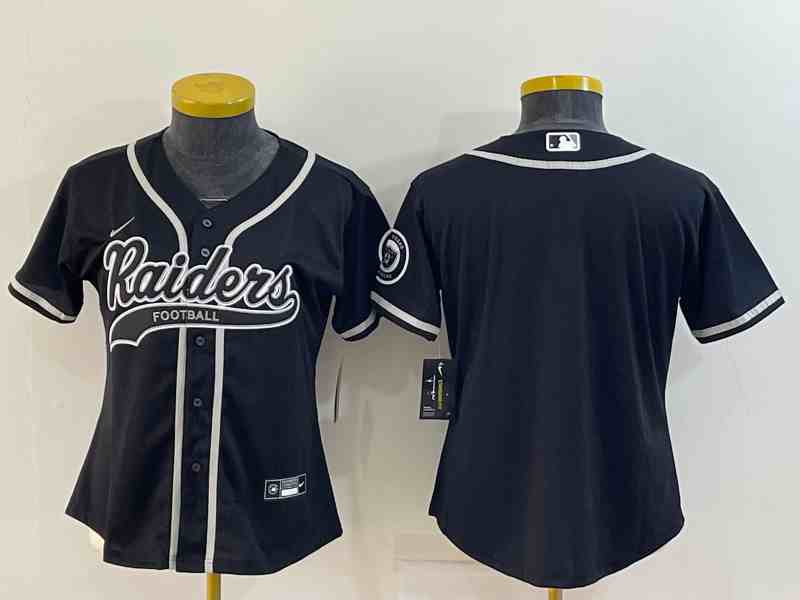 Women's Oakland Raiders Blank Black With Patch Cool Base Stitched Baseball Jersey