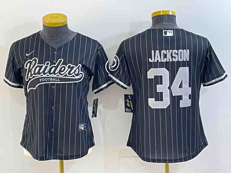 Women's Las Vegas Raiders #34 Bo Jackson Black With Patch Cool Base Stitched Baseball Jersey