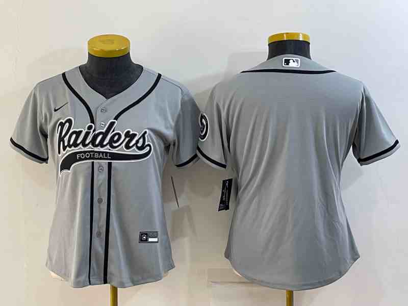 Women's Oakland Raiders Blank Gray With Patch Cool Base Stitched Baseball Jersey