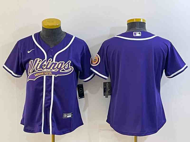Youth Minnesota Vikings Blank Purple With Patch Cool Base Stitched Baseball Jersey