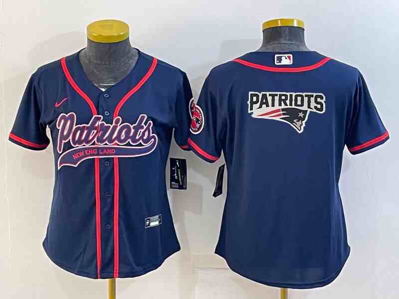 Women's New England Patriots Navy Team Big Logo With Patch Cool Base Stitched Baseball Jersey