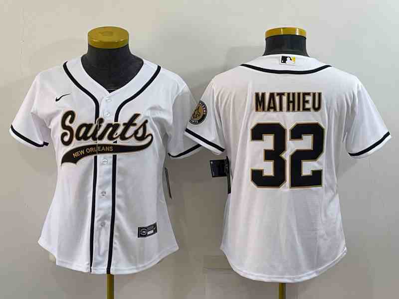 Youth New Orleans Saints #32 Tyrann Mathieu White With Patch Cool Base Stitched Baseball Jersey