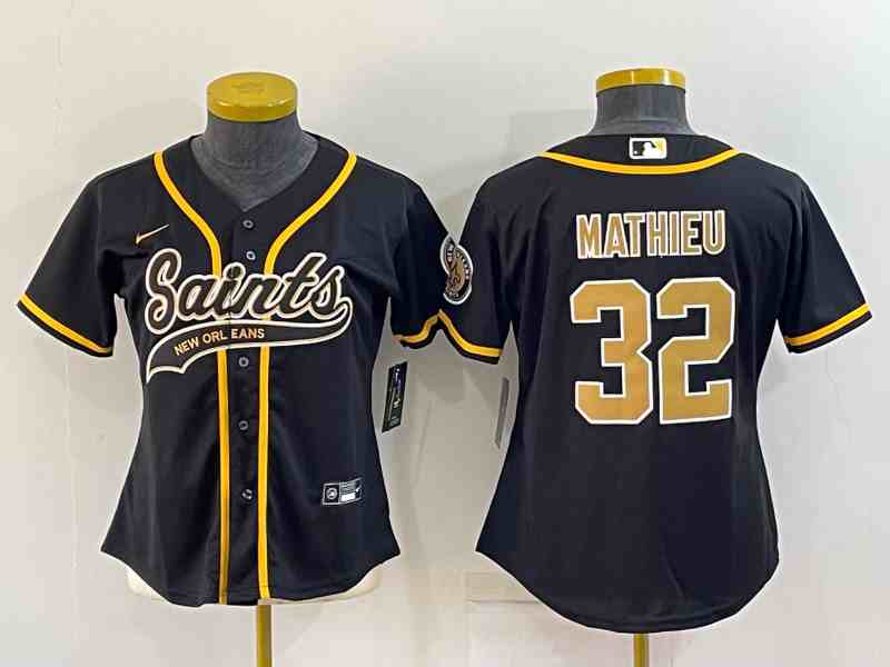 Youth New Orleans Saints #32 Tyrann Mathieu Black With Patch Cool Base Stitched Baseball Jersey